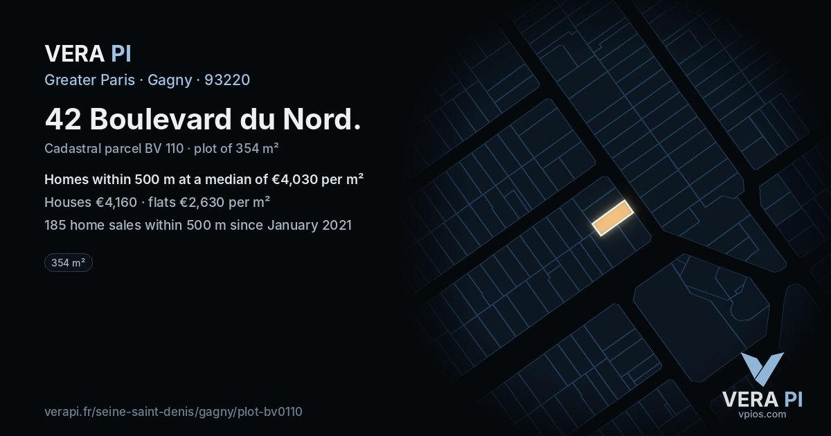 42 Boulevard du Nord, Gagny at night – the plot lit, the parcels around coloured by the prices near them