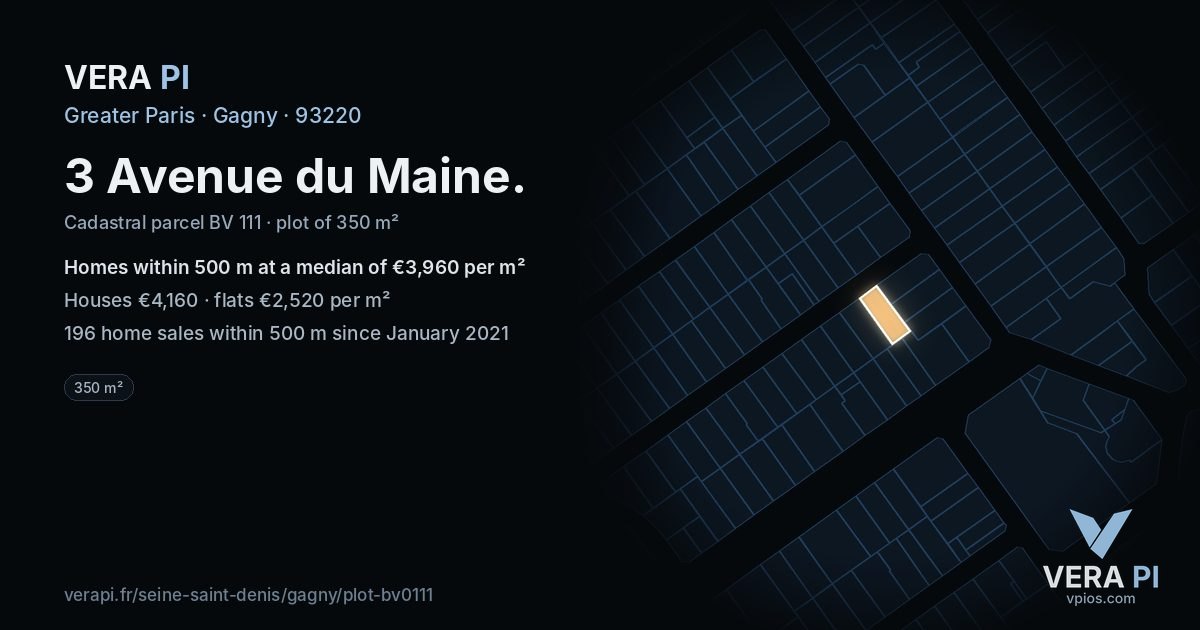 3 Avenue du Maine, Gagny at night – the plot lit, the parcels around coloured by the prices near them