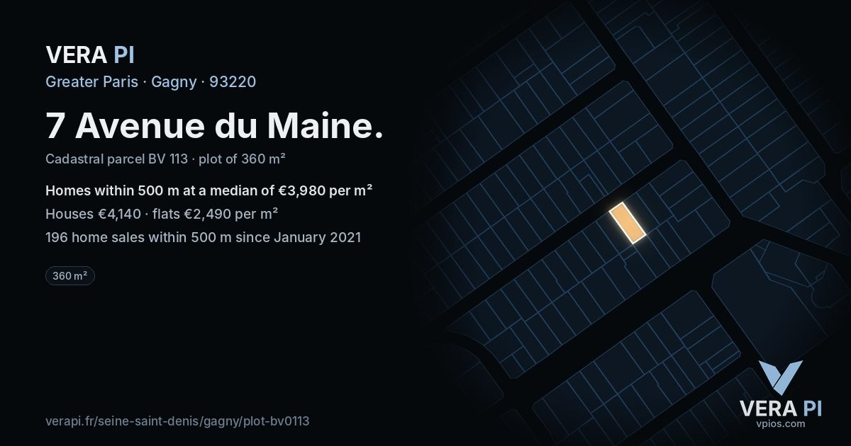 7 Avenue du Maine, Gagny at night – the plot lit, the parcels around coloured by the prices near them