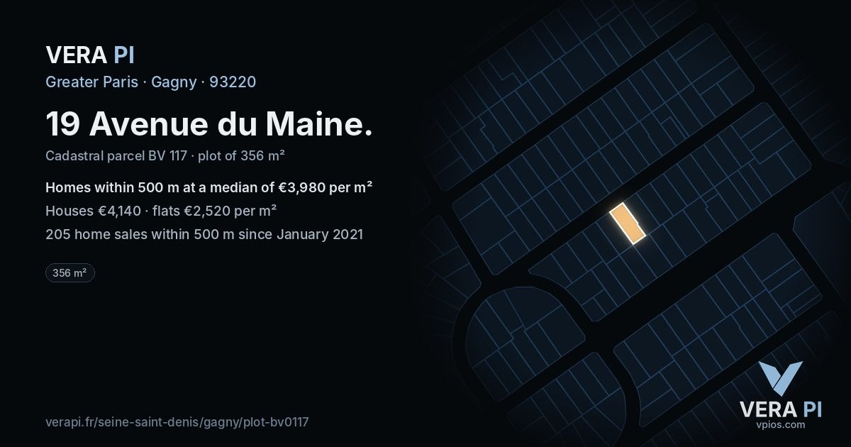 19 Avenue du Maine, Gagny at night – the plot lit, the parcels around coloured by the prices near them