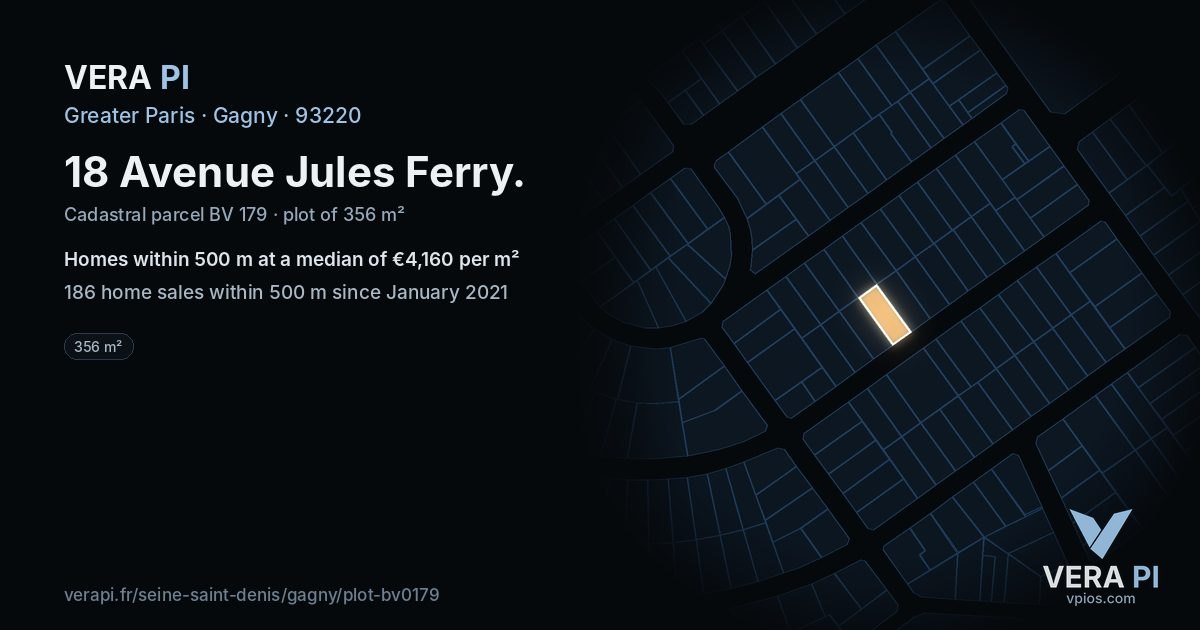 18 Avenue Jules Ferry, Gagny at night – the plot lit, the parcels around coloured by the prices near them