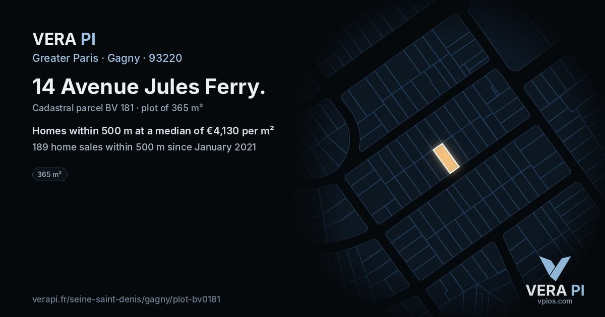 14 Avenue Jules Ferry, Gagny at night – the plot lit, the parcels around coloured by the prices near them