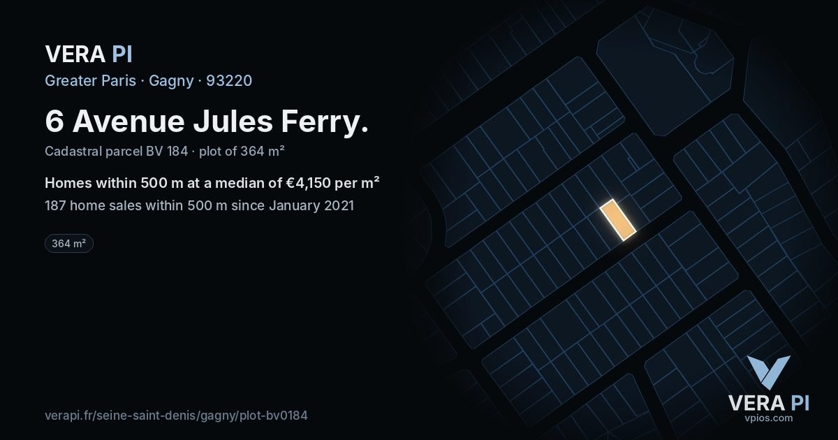 6 Avenue Jules Ferry, Gagny at night – the plot lit, the parcels around coloured by the prices near them