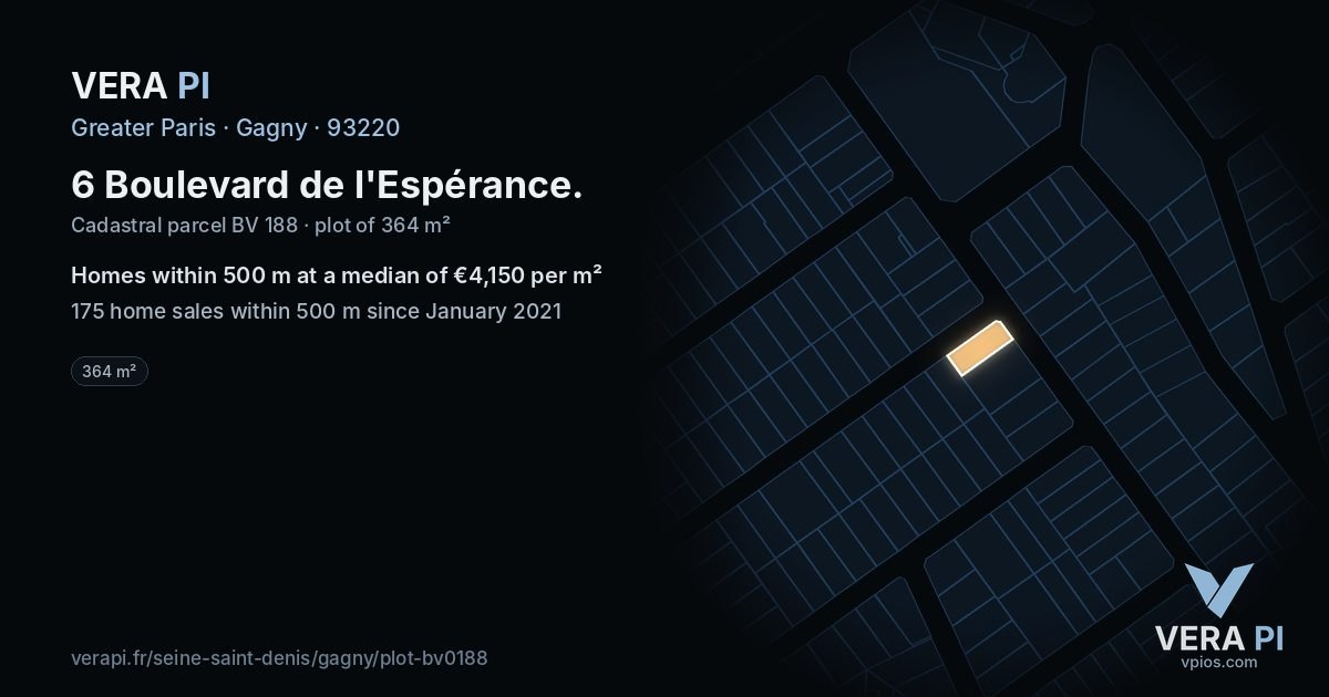 6 Boulevard de l'Espérance, Gagny at night – the plot lit, the parcels around coloured by the prices near them