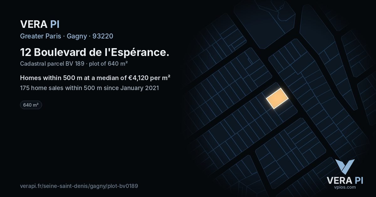 12 Boulevard de l'Espérance, Gagny at night – the plot lit, the parcels around coloured by the prices near them