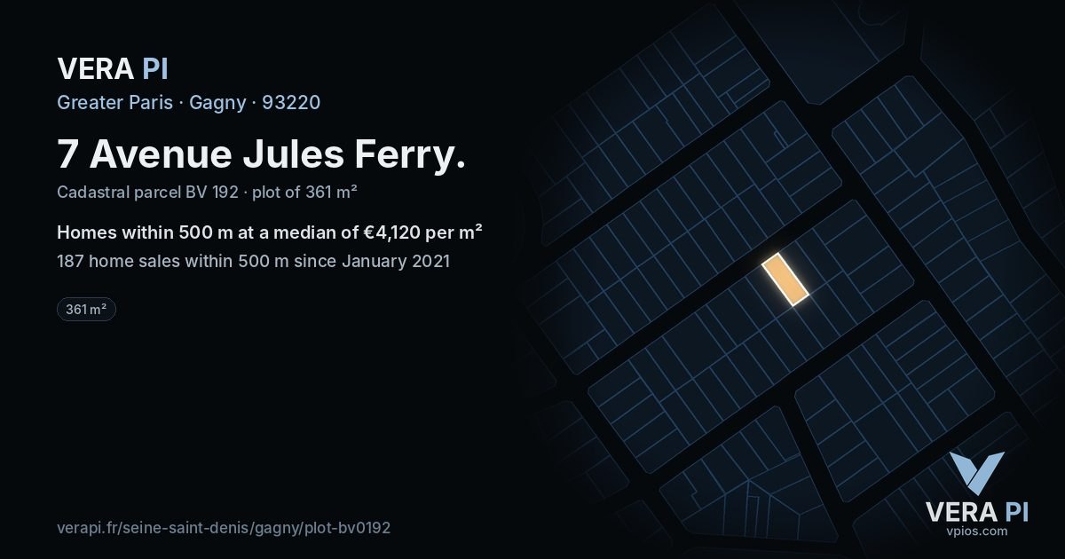7 Avenue Jules Ferry, Gagny at night – the plot lit, the parcels around coloured by the prices near them
