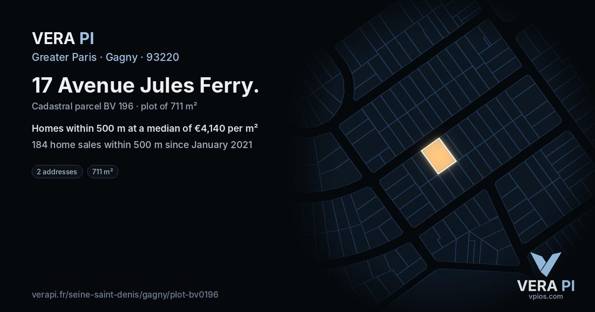 17 Avenue Jules Ferry, Gagny at night – the plot lit, the parcels around coloured by the prices near them