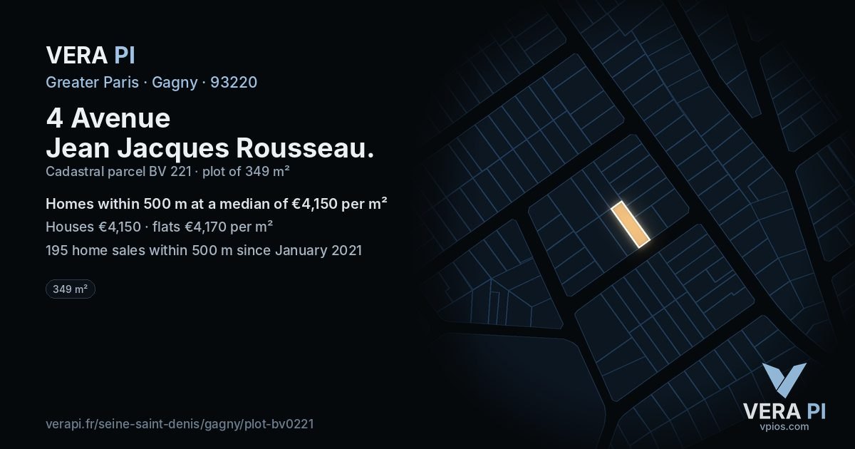 4 Avenue Jean Jacques Rousseau, Gagny at night – the plot lit, the parcels around coloured by the prices near them