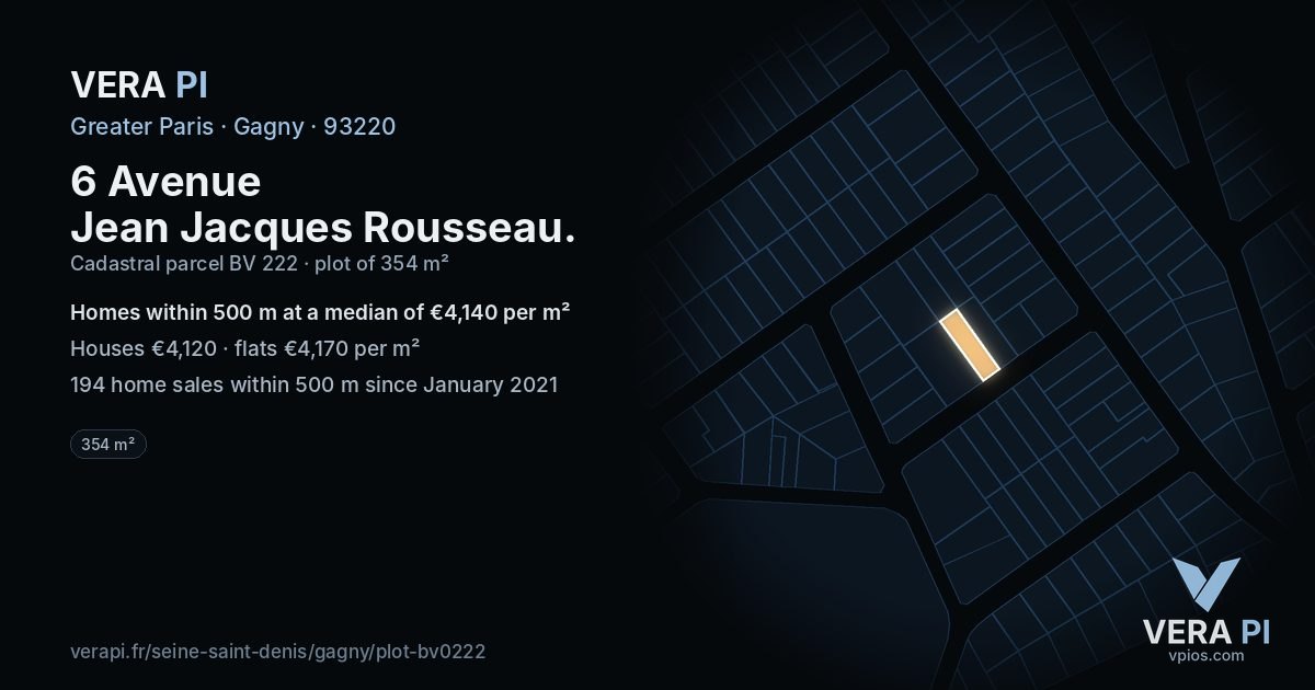6 Avenue Jean Jacques Rousseau, Gagny at night – the plot lit, the parcels around coloured by the prices near them