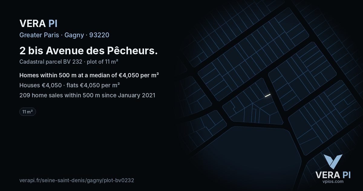 2 bis Avenue des Pêcheurs, Gagny at night – the plot lit, the parcels around coloured by the prices near them