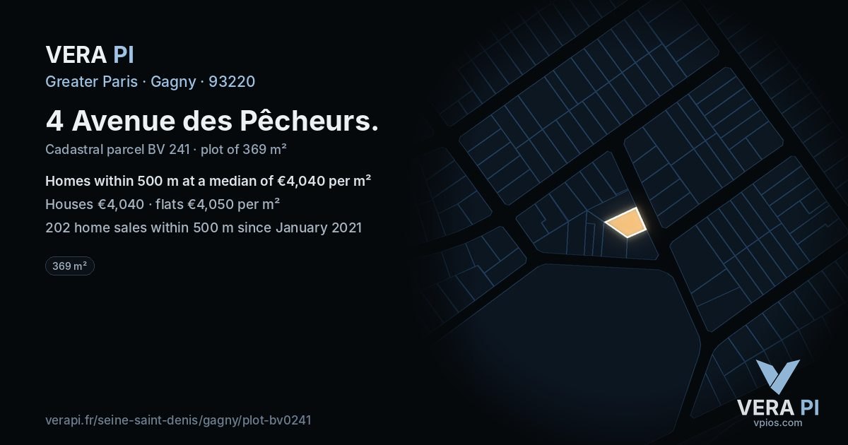 4 Avenue des Pêcheurs, Gagny at night – the plot lit, the parcels around coloured by the prices near them