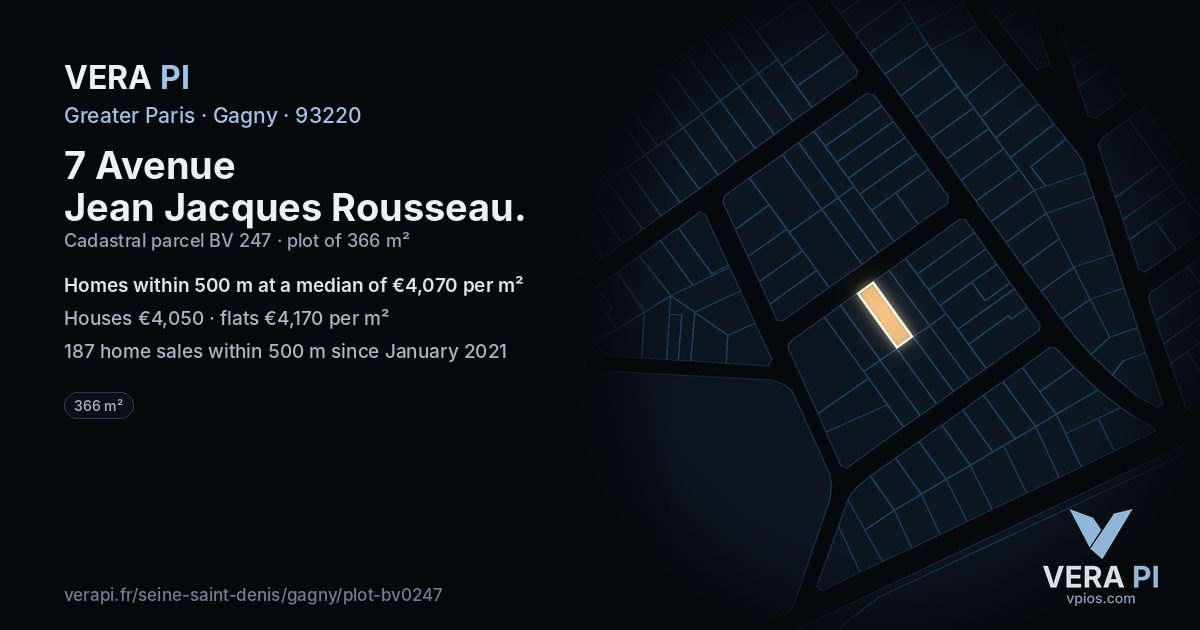7 Avenue Jean Jacques Rousseau, Gagny at night – the plot lit, the parcels around coloured by the prices near them
