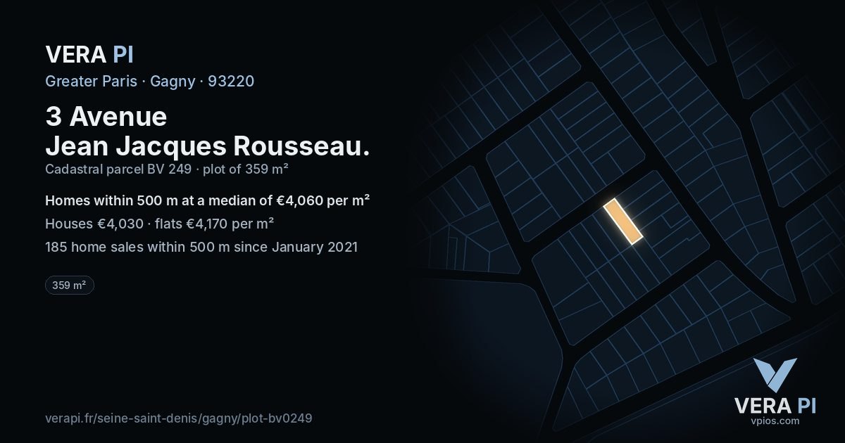 3 Avenue Jean Jacques Rousseau, Gagny at night – the plot lit, the parcels around coloured by the prices near them