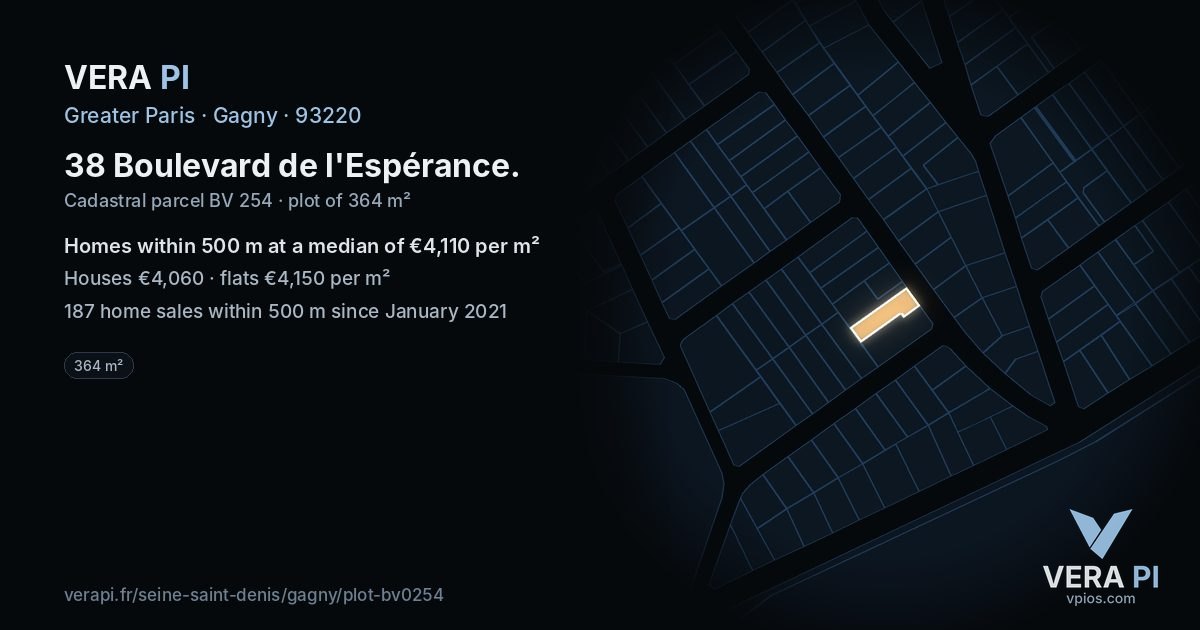 38 Boulevard de l'Espérance, Gagny at night – the plot lit, the parcels around coloured by the prices near them