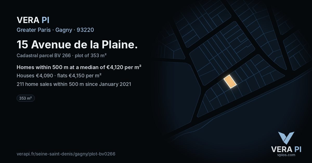 15 Avenue de la Plaine, Gagny at night – the plot lit, the parcels around coloured by the prices near them