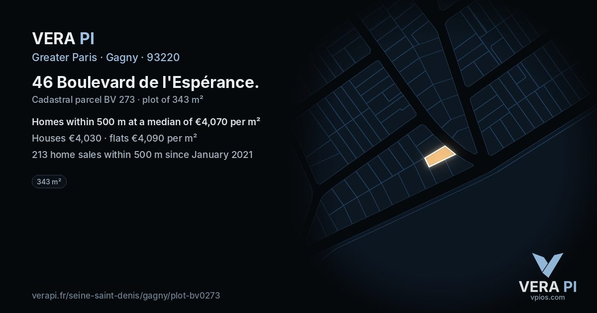 46 Boulevard de l'Espérance, Gagny at night – the plot lit, the parcels around coloured by the prices near them
