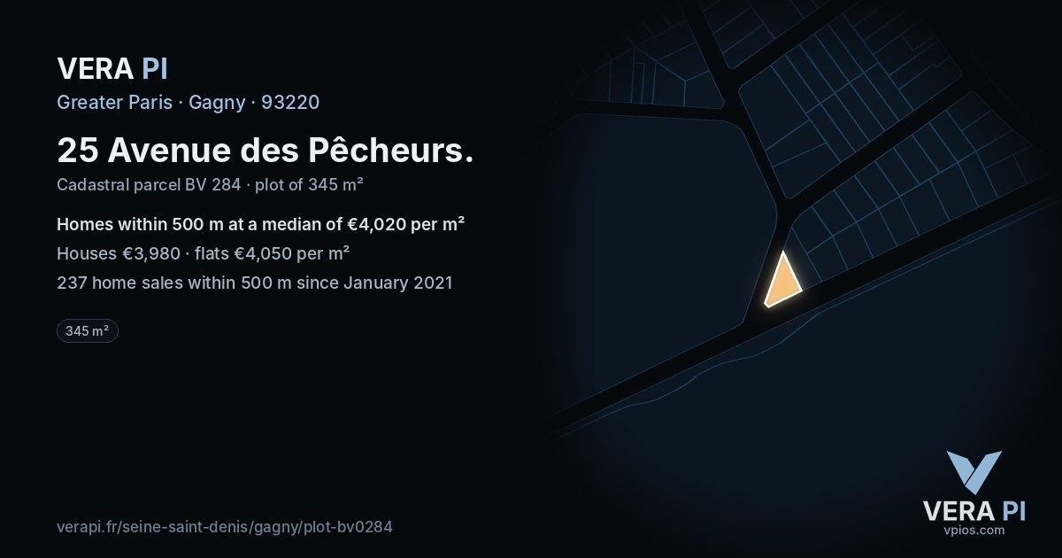 25 Avenue des Pêcheurs, Gagny at night – the plot lit, the parcels around coloured by the prices near them