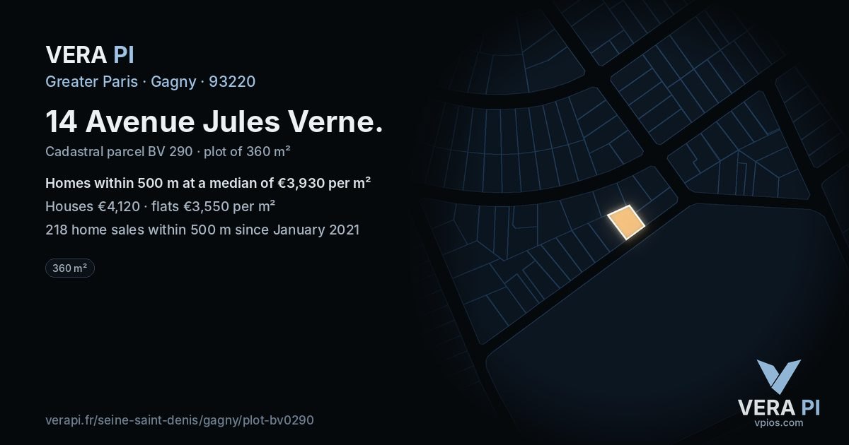 14 Avenue Jules Verne, Gagny at night – the plot lit, the parcels around coloured by the prices near them