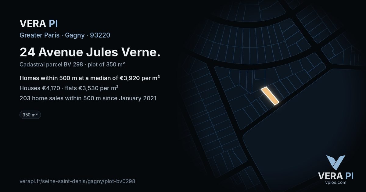 24 Avenue Jules Verne, Gagny at night – the plot lit, the parcels around coloured by the prices near them