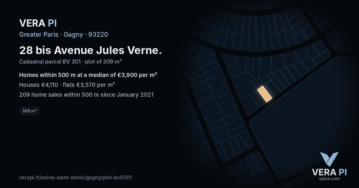 28 bis Avenue Jules Verne, Gagny at night – the plot lit, the parcels around coloured by the prices near them