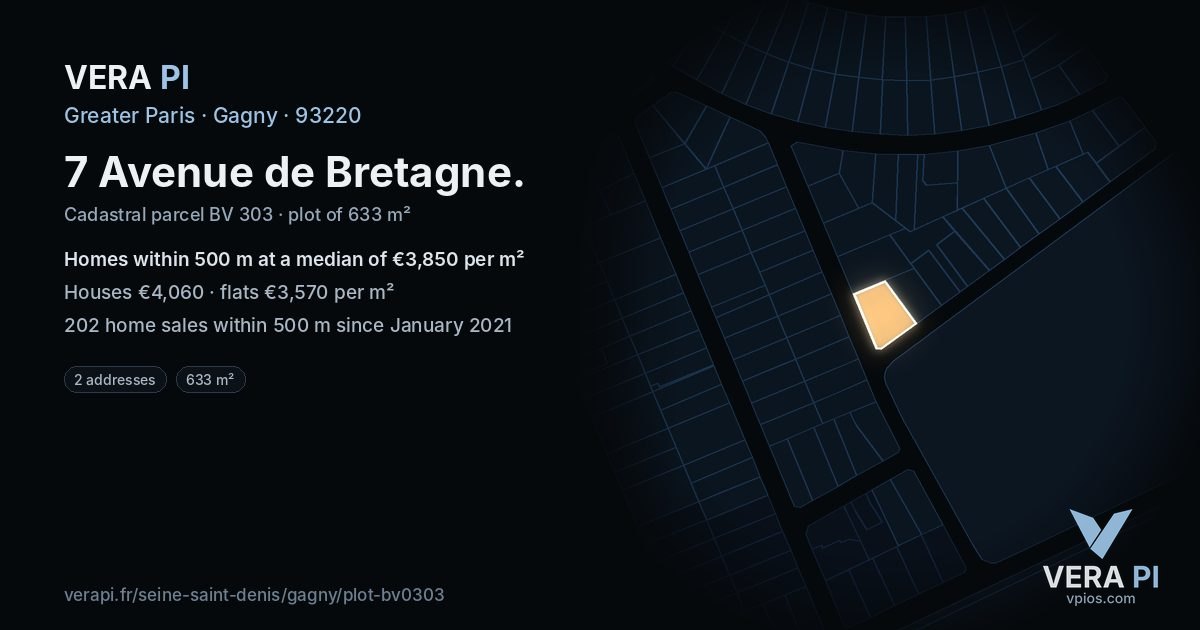 7 Avenue de Bretagne, Gagny at night – the plot lit, the parcels around coloured by the prices near them
