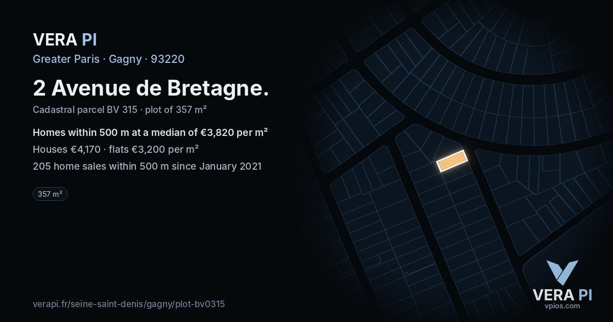 2 Avenue de Bretagne, Gagny at night – the plot lit, the parcels around coloured by the prices near them