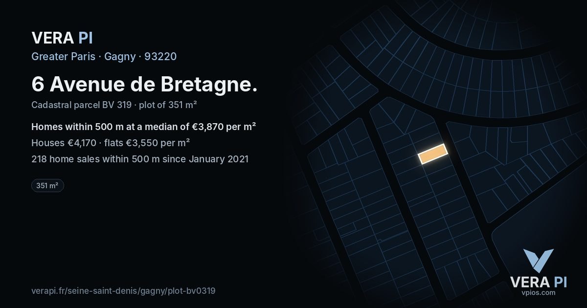 6 Avenue de Bretagne, Gagny at night – the plot lit, the parcels around coloured by the prices near them