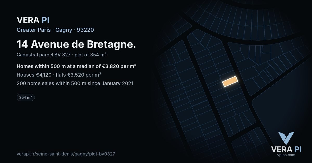 14 Avenue de Bretagne, Gagny at night – the plot lit, the parcels around coloured by the prices near them