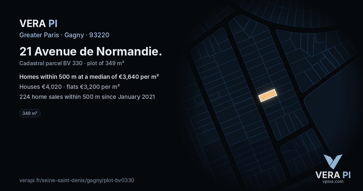 21 Avenue de Normandie, Gagny at night – the plot lit, the parcels around coloured by the prices near them