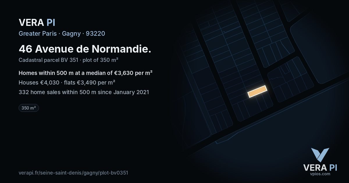 46 Avenue de Normandie, Gagny at night – the plot lit, the parcels around coloured by the prices near them