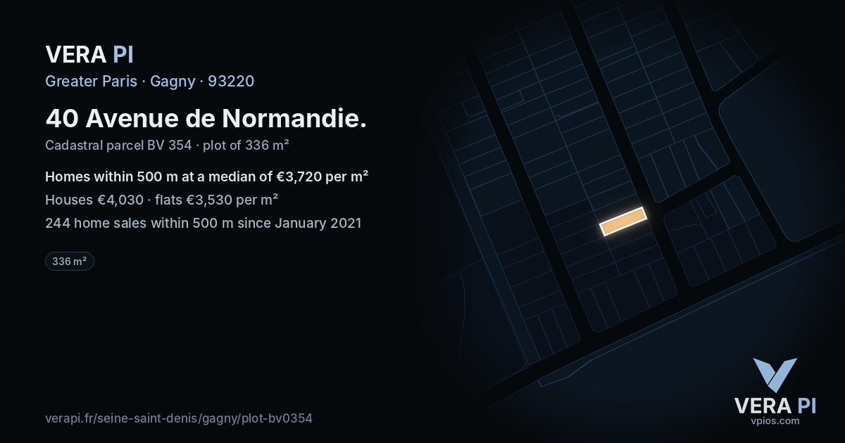 40 Avenue de Normandie, Gagny at night – the plot lit, the parcels around coloured by the prices near them