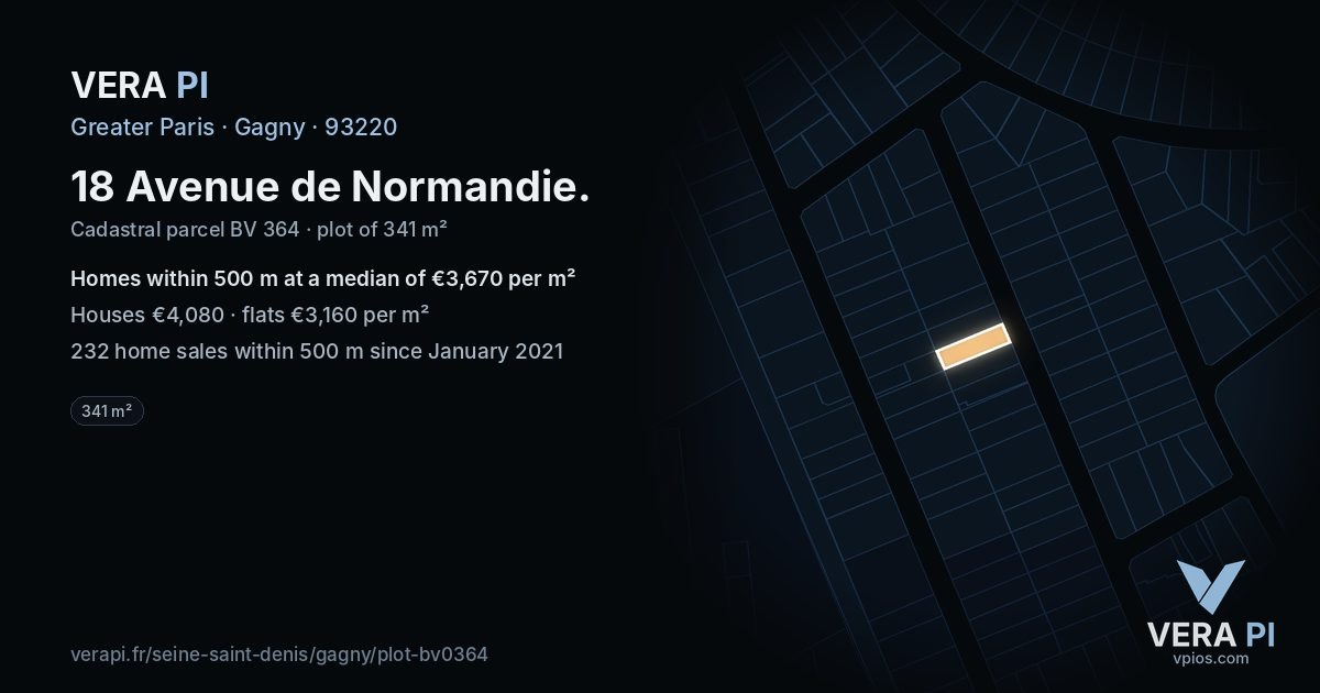 18 Avenue de Normandie, Gagny at night – the plot lit, the parcels around coloured by the prices near them