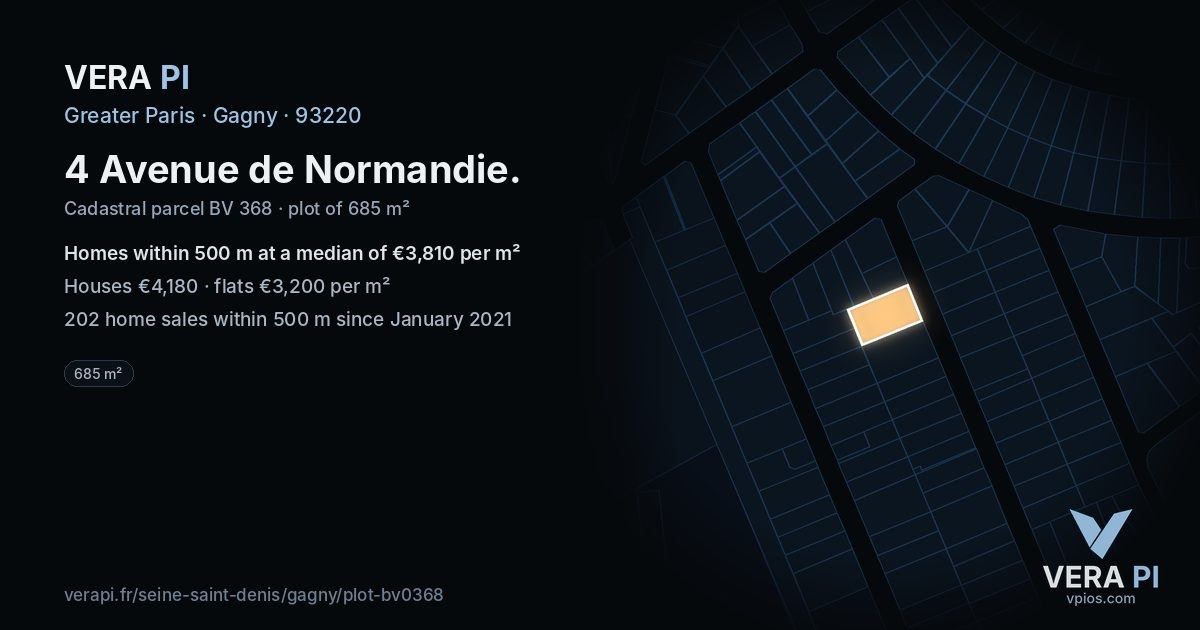 4 Avenue de Normandie, Gagny at night – the plot lit, the parcels around coloured by the prices near them
