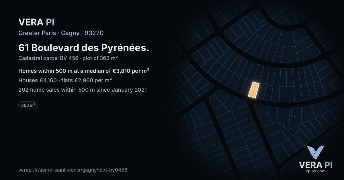 61 Boulevard des Pyrénées, Gagny at night – the plot lit, the parcels around coloured by the prices near them