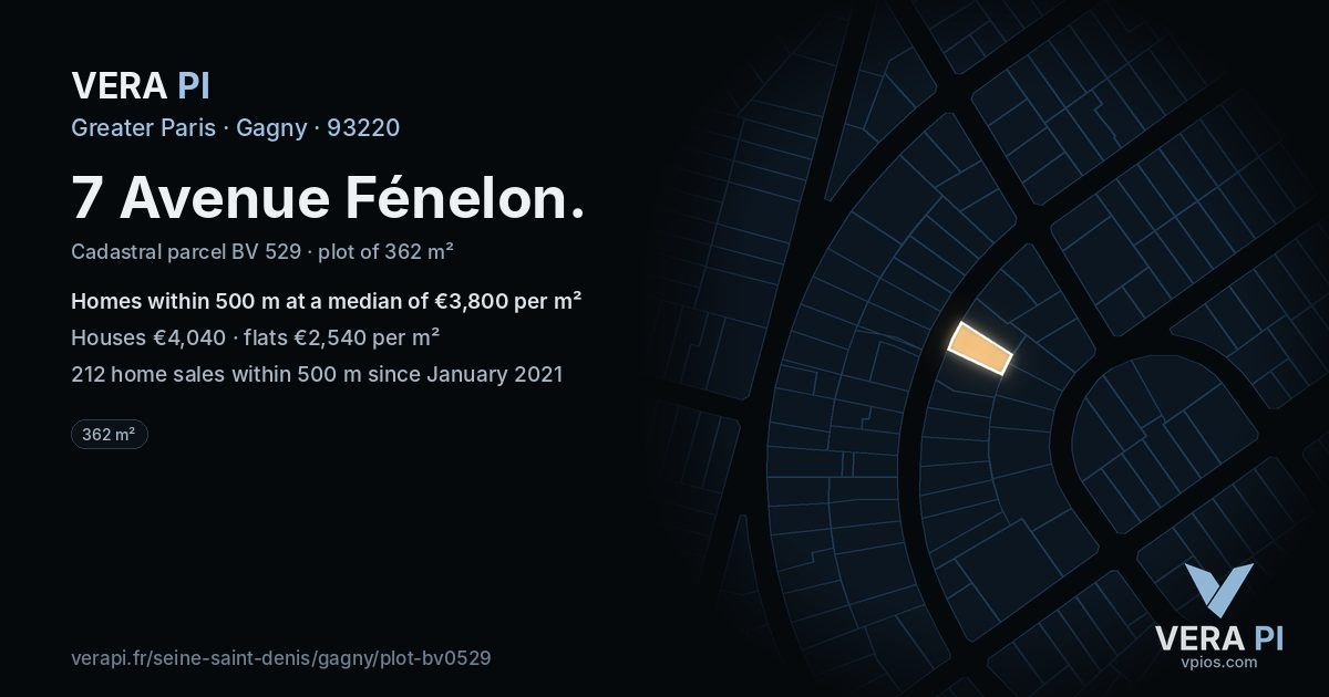7 Avenue Fénelon, Gagny at night – the plot lit, the parcels around coloured by the prices near them