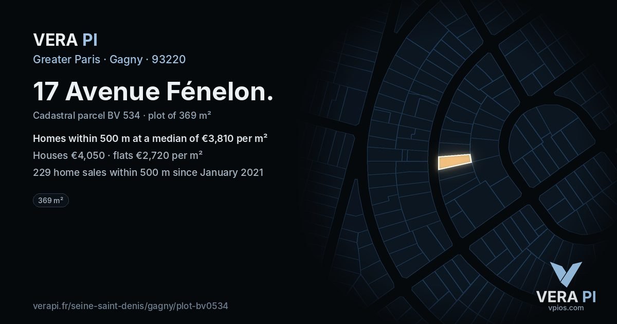 17 Avenue Fénelon, Gagny at night – the plot lit, the parcels around coloured by the prices near them