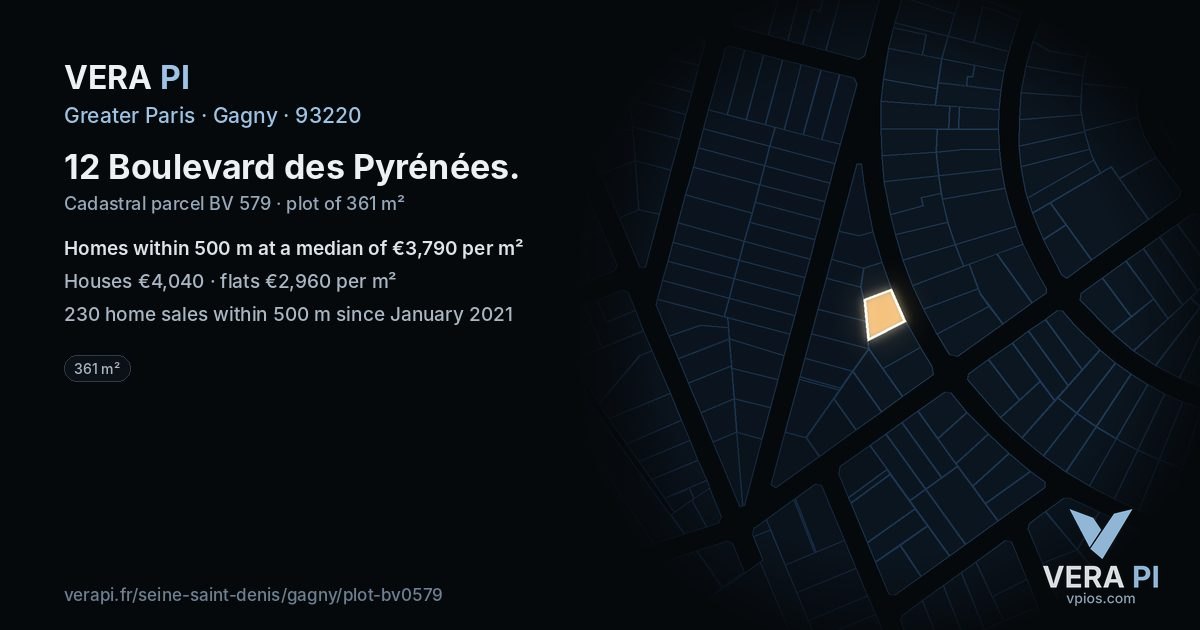 12 Boulevard des Pyrénées, Gagny at night – the plot lit, the parcels around coloured by the prices near them