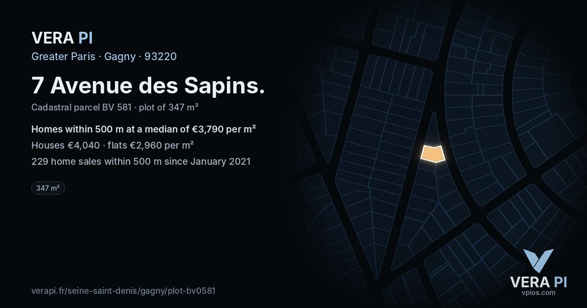 7 Avenue des Sapins, Gagny at night – the plot lit, the parcels around coloured by the prices near them