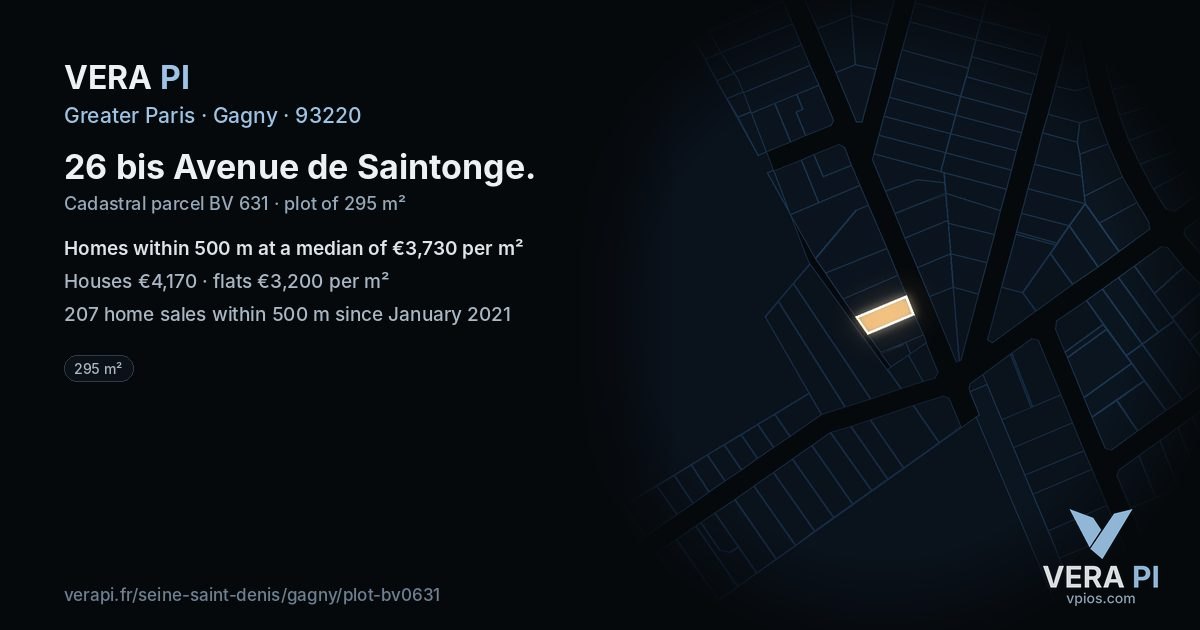 26 bis Avenue de Saintonge, Gagny at night – the plot lit, the parcels around coloured by the prices near them