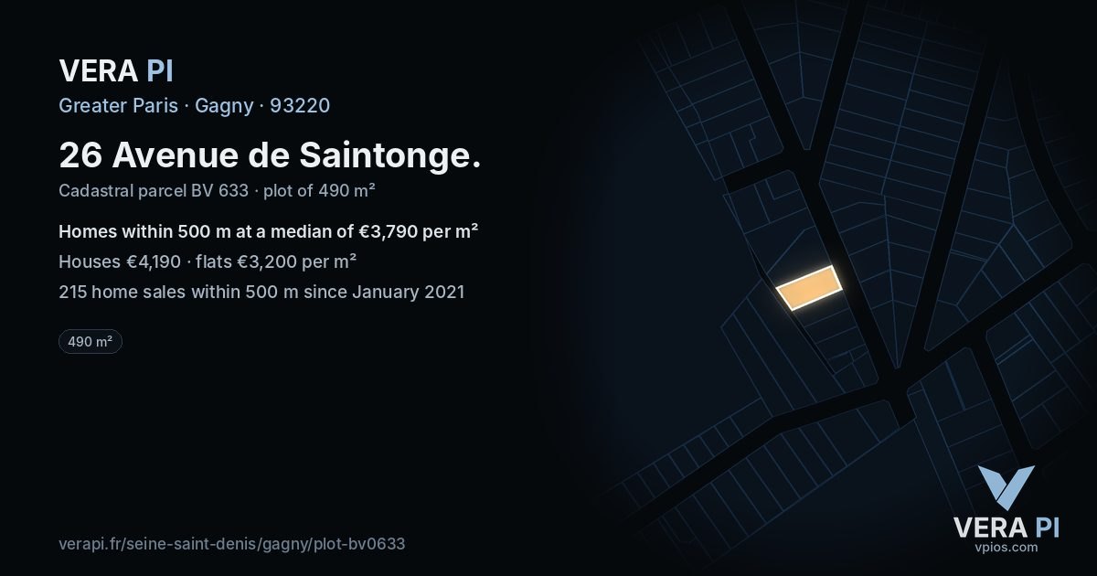 26 Avenue de Saintonge, Gagny at night – the plot lit, the parcels around coloured by the prices near them