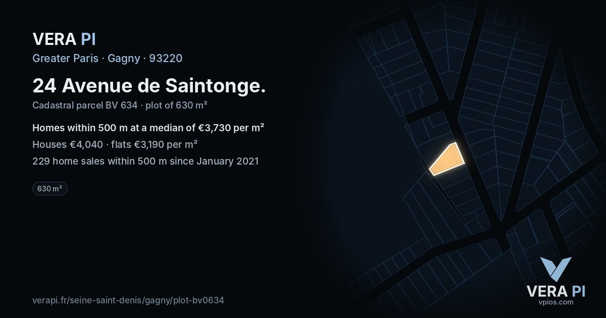 24 Avenue de Saintonge, Gagny at night – the plot lit, the parcels around coloured by the prices near them