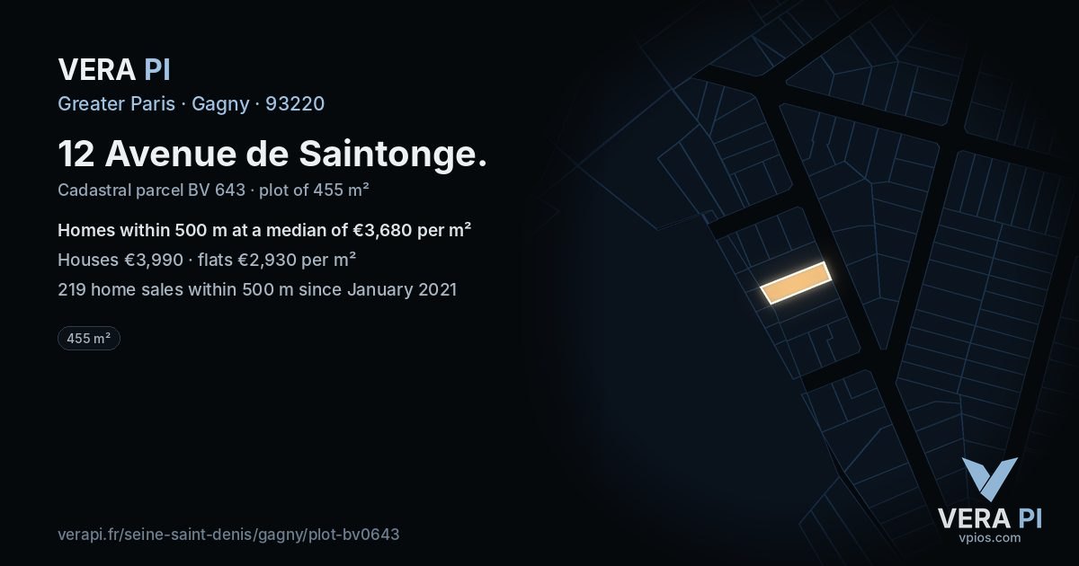 12 Avenue de Saintonge, Gagny at night – the plot lit, the parcels around coloured by the prices near them