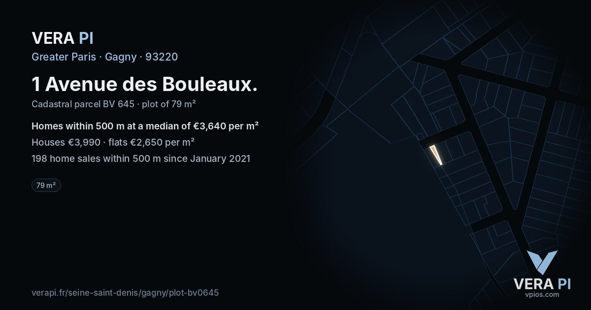 1 Avenue des Bouleaux, Gagny at night – the plot lit, the parcels around coloured by the prices near them
