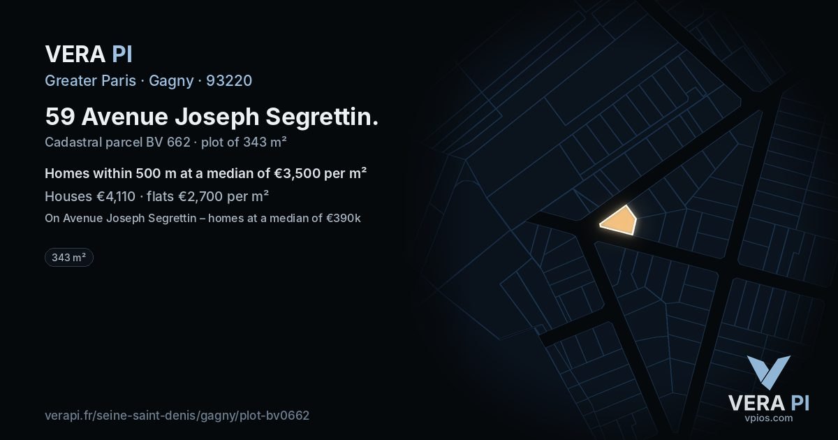 59 Avenue Joseph Segrettin, Gagny at night – the plot lit, the parcels around coloured by the prices near them