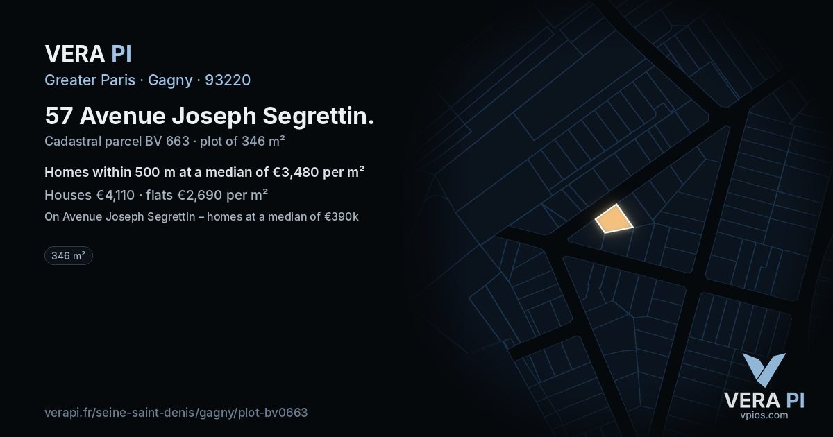 57 Avenue Joseph Segrettin, Gagny at night – the plot lit, the parcels around coloured by the prices near them