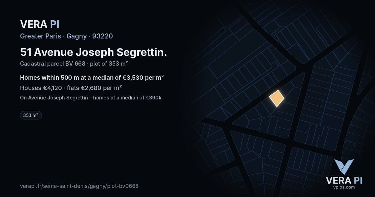 51 Avenue Joseph Segrettin, Gagny at night – the plot lit, the parcels around coloured by the prices near them