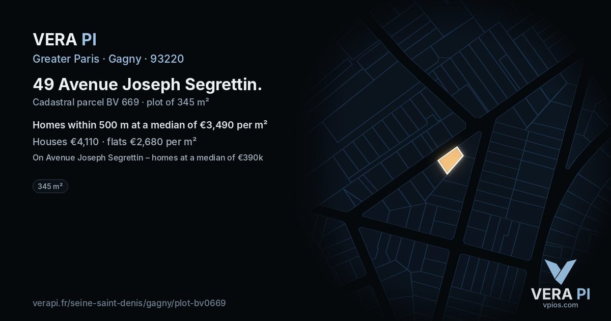 49 Avenue Joseph Segrettin, Gagny at night – the plot lit, the parcels around coloured by the prices near them