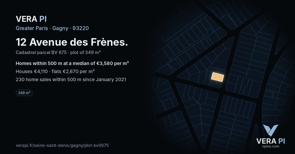 12 Avenue des Frènes, Gagny at night – the plot lit, the parcels around coloured by the prices near them