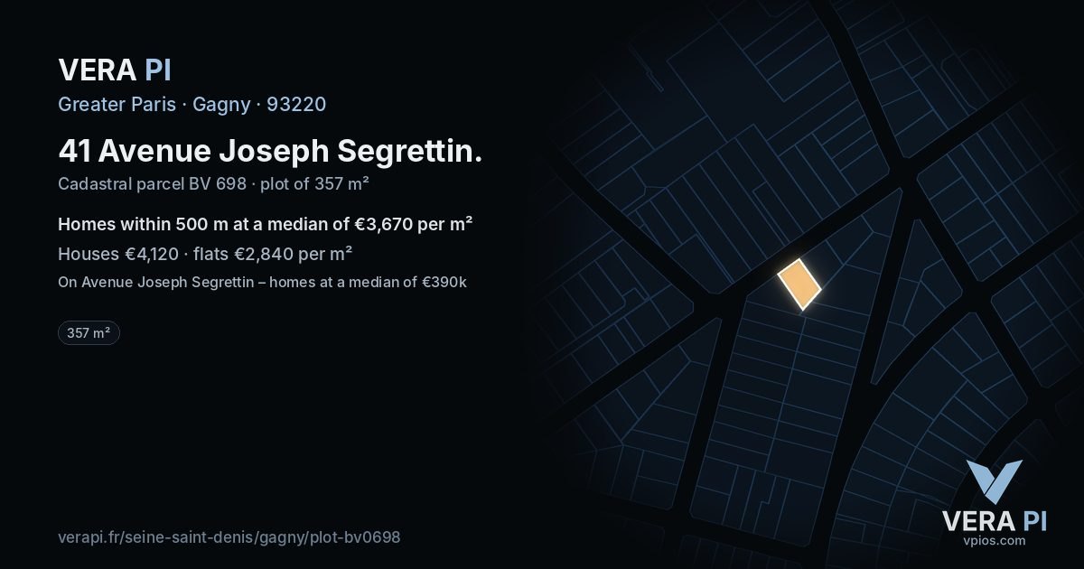 41 Avenue Joseph Segrettin, Gagny at night – the plot lit, the parcels around coloured by the prices near them