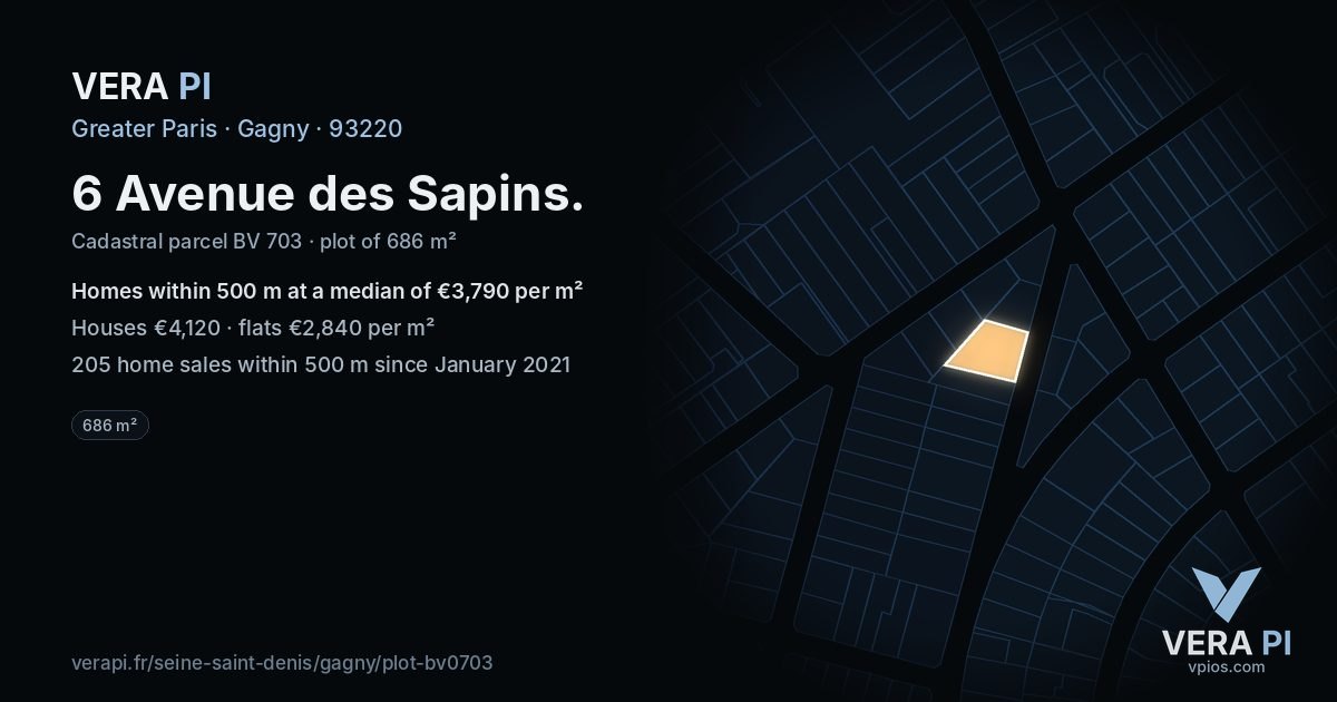 6 Avenue des Sapins, Gagny at night – the plot lit, the parcels around coloured by the prices near them